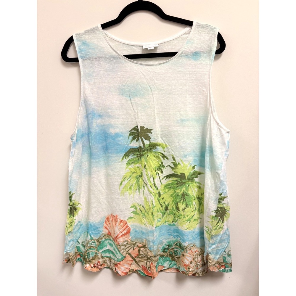 J Jill Love Linen Womens XL Tank Top Beach Tropical Resort Palm Trees Boho